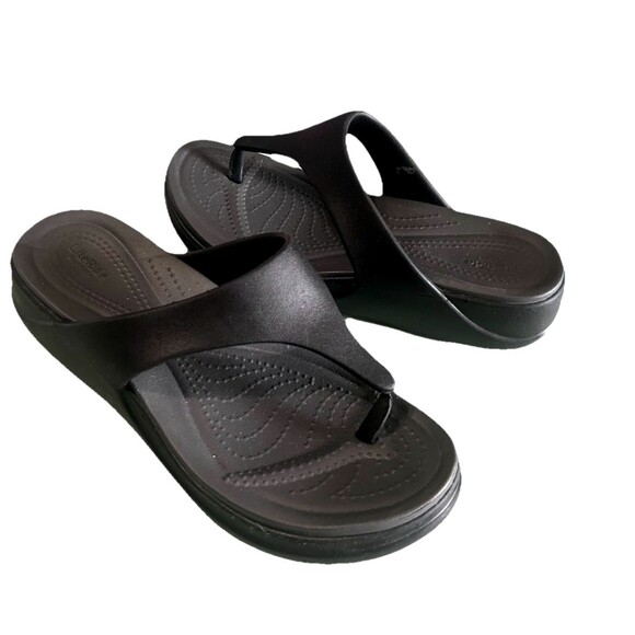 Crocs Boca Lite Ride Womens Size 8 Wedge Black Flip Flops Comfort Casual Sandals - Picture 3 of 11